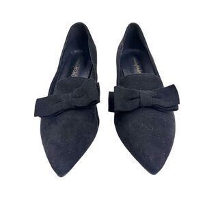 Bailifeibi Women Size 9.5 Black Suede Bow Block Heel Pointed Toe Shoes